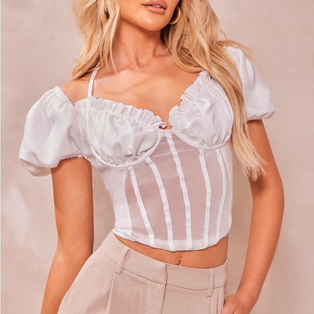 PrettyLittleThing White Halter Neck Bardot Sleeve Corset